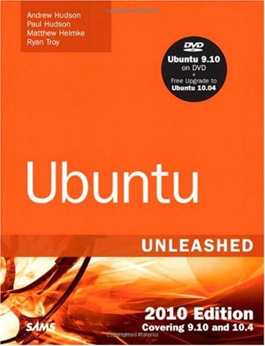 Cover of Ubuntu Unleashed 2010 Edition (Sams), an orange cover noting the bundled Ubuntu 9.10 DVD.
