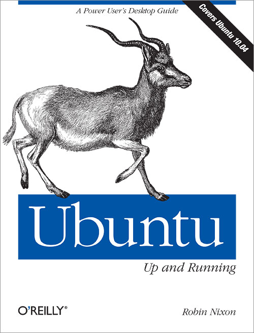 Cover of Ubuntu: Up and Running by Robin Nixon (O'Reilly), featuring an engraving of an antelope.
