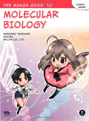 Cover of The Manga Guide to Molecular Biology, featuring two manga characters over a DNA helix.