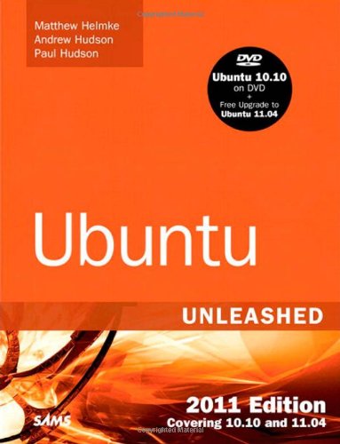 Cover of Ubuntu Unleashed 2011 Edition (Sams), an orange cover noting the bundled Ubuntu 10.10 DVD.
