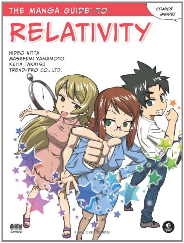 Cover of The Manga Guide to Relativity, featuring three manga characters and a stopwatch.