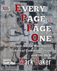 Cover of Every Page is Page One by Mark Baker (XML Press), its title in a colored-tile mosaic.