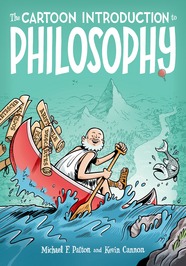 Cover of The Cartoon Introduction to Philosophy, showing a cartoon Socrates rowing a small boat on rough seas.