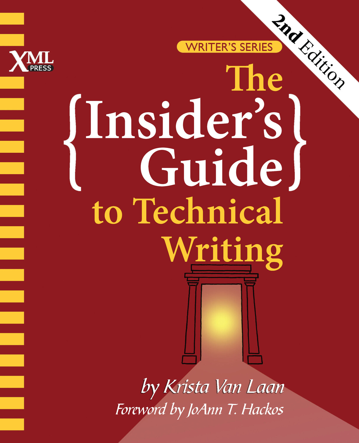 Cover of The Insider's Guide to Technical Writing, 2nd Edition, by Krista Van Laan (XML Press), a glowing doorway on a deep red background.